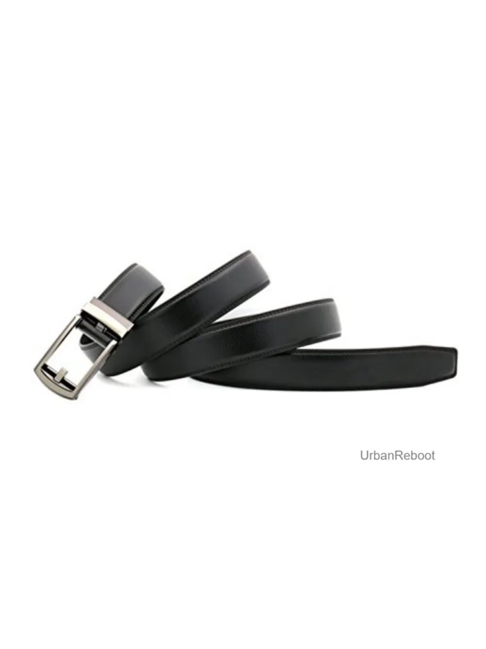 Genuine Leather Ratchet Belt, Adjustable One Click Buckle, No Holes